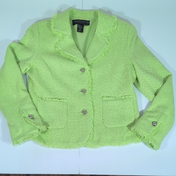 SilkLand Jackets & Blazers - SilkLand Vibrant Green Frayed Vintage Blazer Size 10P